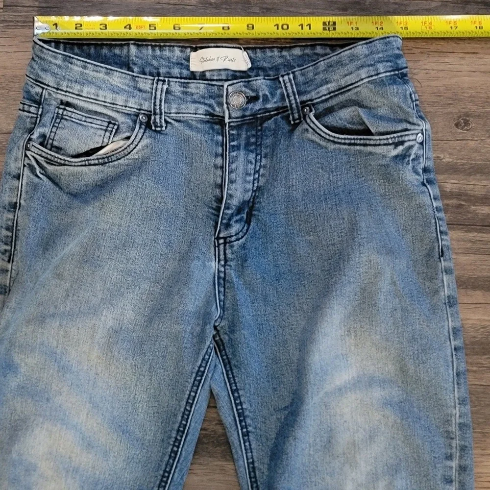 Stitches & Rivets Mens Light Wash‎ Slim Fit Stretch Blue Jeans 34x32